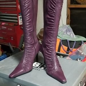 purple stiletto heel boots